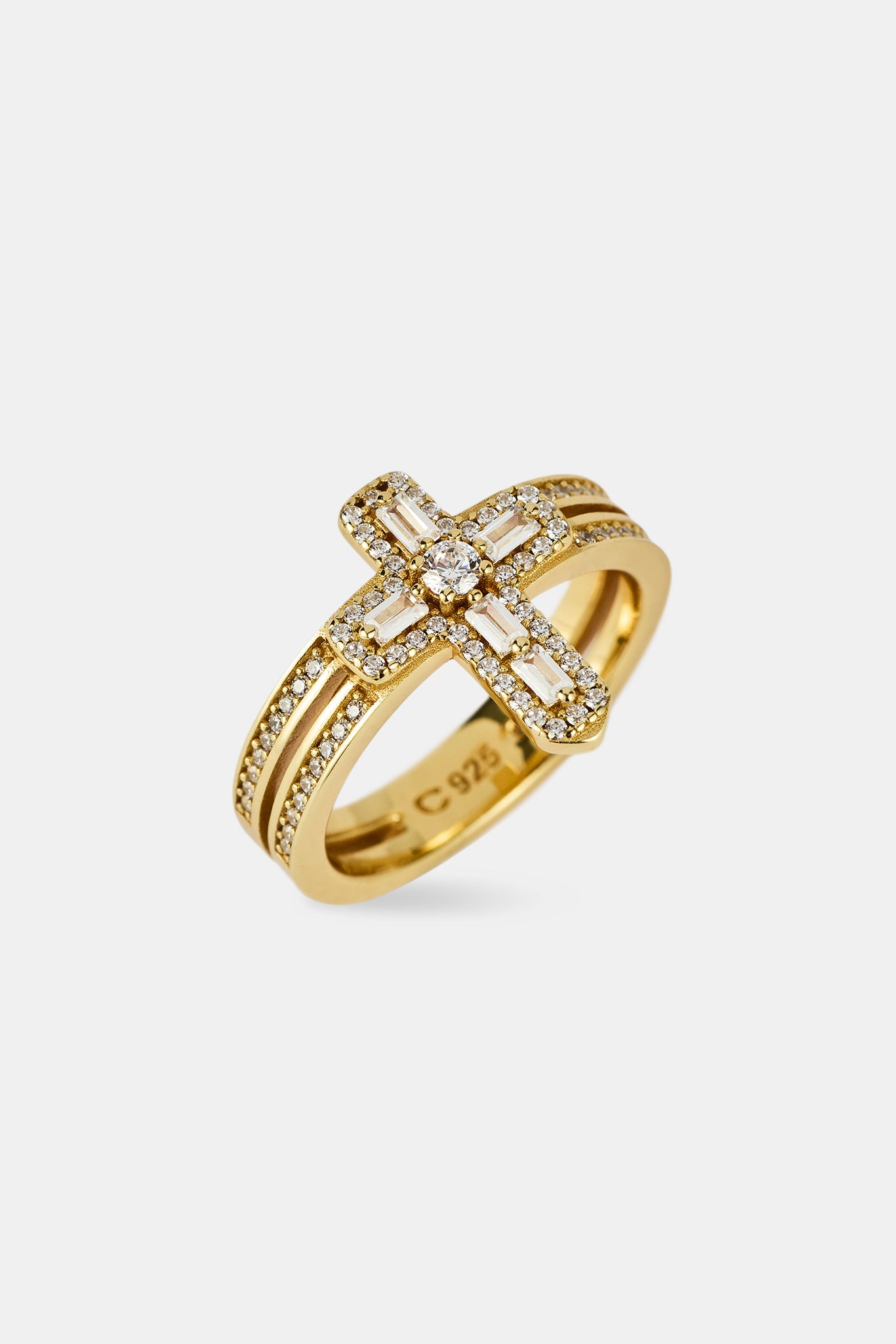 Iced Cross Double Row Ring - 15mm - Gold